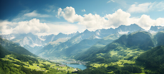 Fototapeta na wymiar Landscape illustration of alps mountains. Created with Generative AI