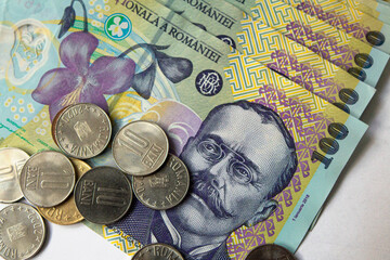 Romanian paper money. A pack of Romanian lei