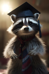 The Joyful Raccoon Graduating with High School Cap and Celebrating Achievement - AI generated