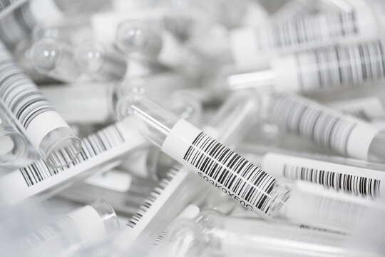Empty test tube for serum specimen blood chemical analysis.Mixed test tube barcode.