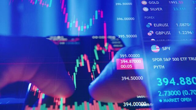 Analyzing the stock market on a phone. Checking data in the financial market.