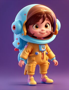 super cute astronaut girl on vibrant colors