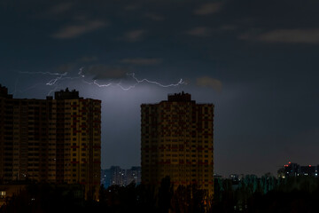 Obraz premium Lightning over the city. Lightning in the sky