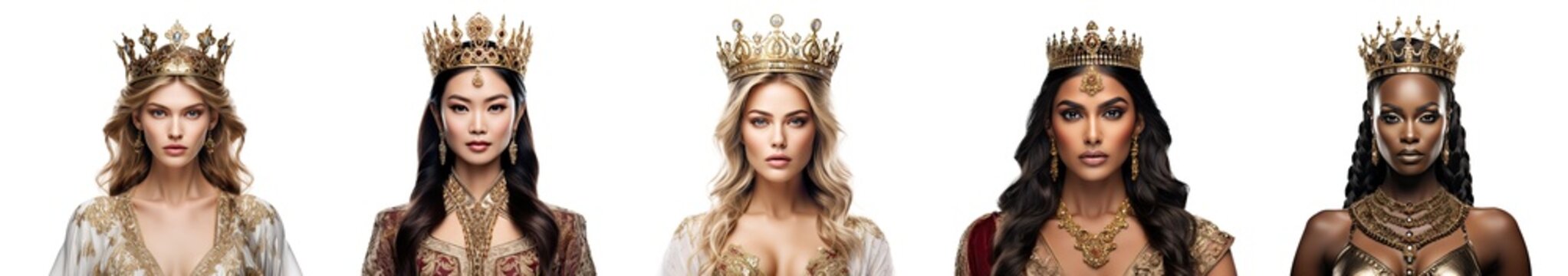 Set of queens isolated on transparent background - Fictional Person, Generative AI