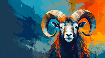 Dall sheep illustration in abstract mixed grunge colors digital painting in minimal graphic art style. Digital illustration generative AI. - obrazy, fototapety, plakaty
