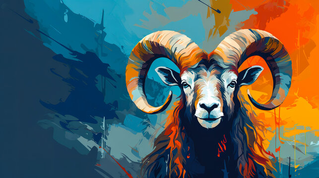 Dall sheep illustration in abstract mixed grunge colors digital painting in minimal graphic art style. Digital illustration generative AI.