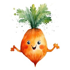 Watercolor cute Carrot with tiny hand Clipart