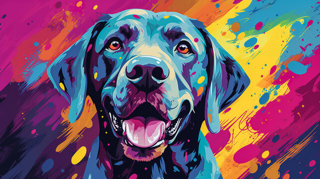 Black Labrador Retriever dog face close up illustration vector in abstract mixed grunge colors digital painting in minimal graphic art style. Digital illustration generative AI.