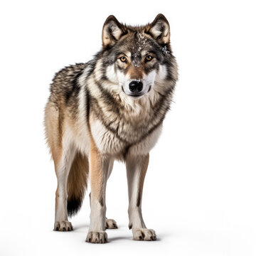 Winter wolf in snow isolated on white background 