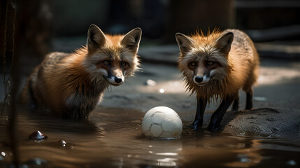 Foxes playing ball sport