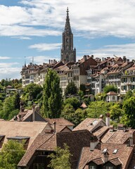 Scenic aerial view of Bern's old town seen from Rose Garden viewpoint, Switzerland.