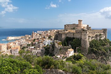 Fototapeta na wymiar Aragonese-Angevine Castle of Gaeta atop a rocky outcrop overlooking the Mediterranean Sea in Italy