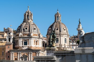 Fototapeta na wymiar Domes of Santa Maria di Loreto church in Rome, Italy