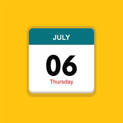 thursday 06 july icon with yellow background, calender icon