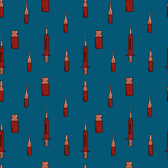 A set of seamless patterns of vaccine and syringe pixels 1000x1000. Vector graphic EPS 10