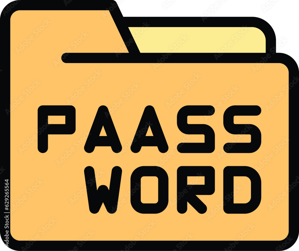 Poster folder password icon outline vector. code step. login verify color flat
