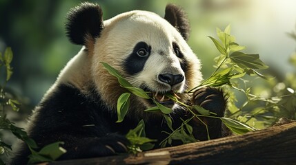 giant panda is eating bamboo