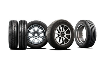 Obraz na płótnie Canvas Different types tire for cars wheel collection photorealistic isolated white and transparent background generative ai