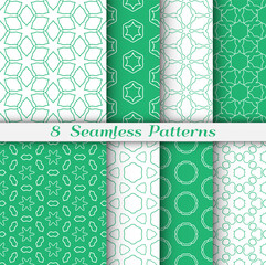 Set of seamless hexagon patterns in arabian style. Stylish geometric line art background. Repeating lace texture for wallpaper, card, invitation, banner, textile fabric print. Tribal ethnic ornament