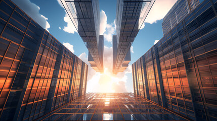 Elevated perspective on an architectural masterpiece; the modern skyscraper stands tall amidst the city skyline