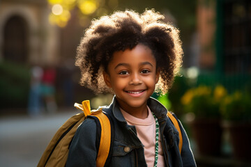 Back to school happy, young girl with backpack smilling. Generative AI