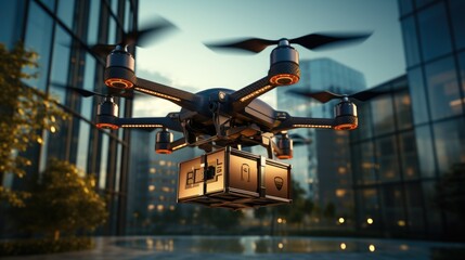 delivery drone over urban background, Generative Ai