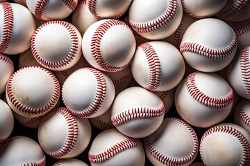 Pile of Baseballs and Softballs - Essential Leather Sports Equipment for the Game Isolated on White. Generative AI