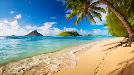 Welcome to Hawaii Beach Background with Sand, Ocean and Beautiful Nature in Summer Season, US. Generative AI