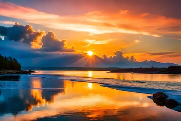 Obraz premium sunset on the lake generated ai