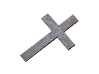 Old metal christian cross isolated on transparent background.
