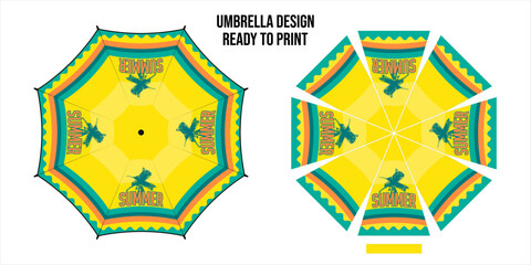beach Umbrellas design, top view on white bacground, Opened Round rain umbrella printing vector