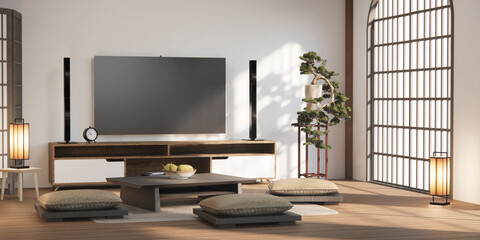 Muji Cabinet wooden design on white room interior modern style.