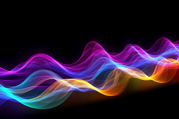 Obraz premium Luminous Neon Waves: Mesmerizing Glowing Patterns on Black Background - Striking Stock Image for Sale