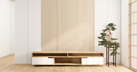 Muji Cabinet wooden design on white room interior modern style.