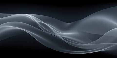Abstract gray wave on black background. Flow liquid lines design element, generative ai