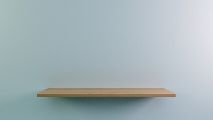 Shelf in front of a blank wall without decoration - scene with shadow as background for presentation