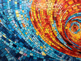A therapeutic mosaic of colored tiles representing a healing journey, as if viewed from a bird's eye. Vibrant colors and intricate patterns, calm and peaceful, in a contemporary, abstract style