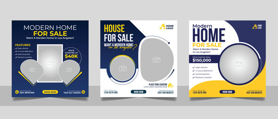 Real estate house property sale social media post instagram web banner and square flyer template