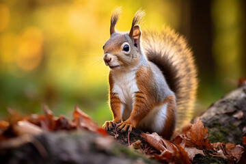 Naklejka na ściany i meble squirrel, closeup, autumn background, crisp details