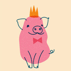 Pink, fancy pig. Avatar, badge, poster, logo templates, print. Vector illustration in flat cartoon style