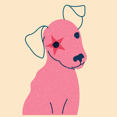 Pink, fancy dog, puppy. Avatar, badge, poster, logo templates, print. Vector illustration in flat cartoon style