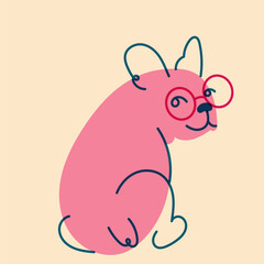 Dog, puppy in glasses. Avatar, badge, poster, logo templates, print. Vector illustration in a minimalist style  with Riso print effect. Flat cartoon style