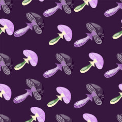 Seamless pattern with psychedelic mushrooms. Magical fly agaric wallpaper.