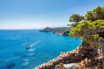 View from old Venetian Fortress Spinalonga. Until 1957 used as a leper station, now it is a popular tourist destination.