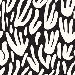 Monochrome abstract organic shape seamless pattern. Matisse inspired decoration wallpaper. Floral Botanical background.