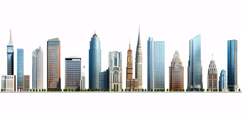 Fototapeta premium Set of different skyscraper buildings isolated on white. 3d illustration