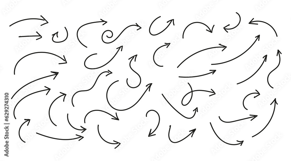 Aufkleber Hand drawn arrows collection Set simple flat arrows isolated on white background. Arrow mark icons and arrow paint. Stock vector. EPS10.