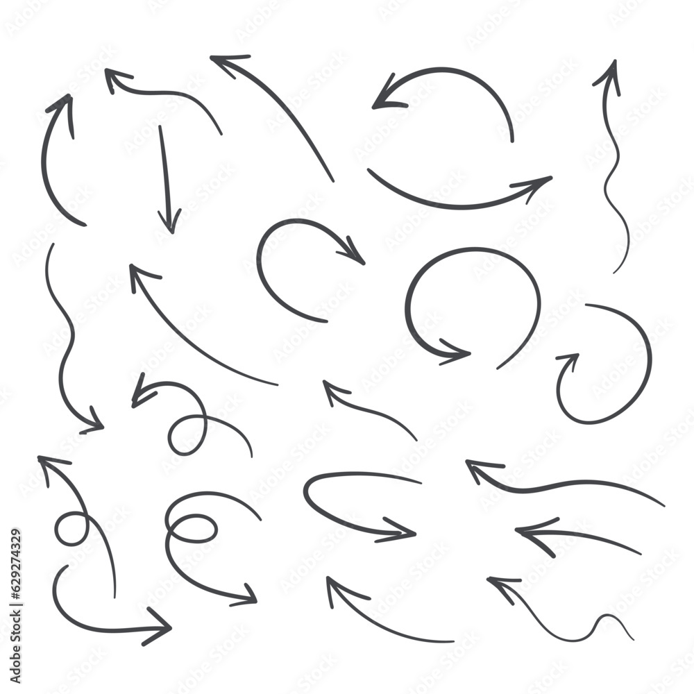 Leinwandbilder Hand drawn arrows collection Set simple flat arrows isolated on white background. Arrow mark icons and arrow paint. Stock vector. EPS10.