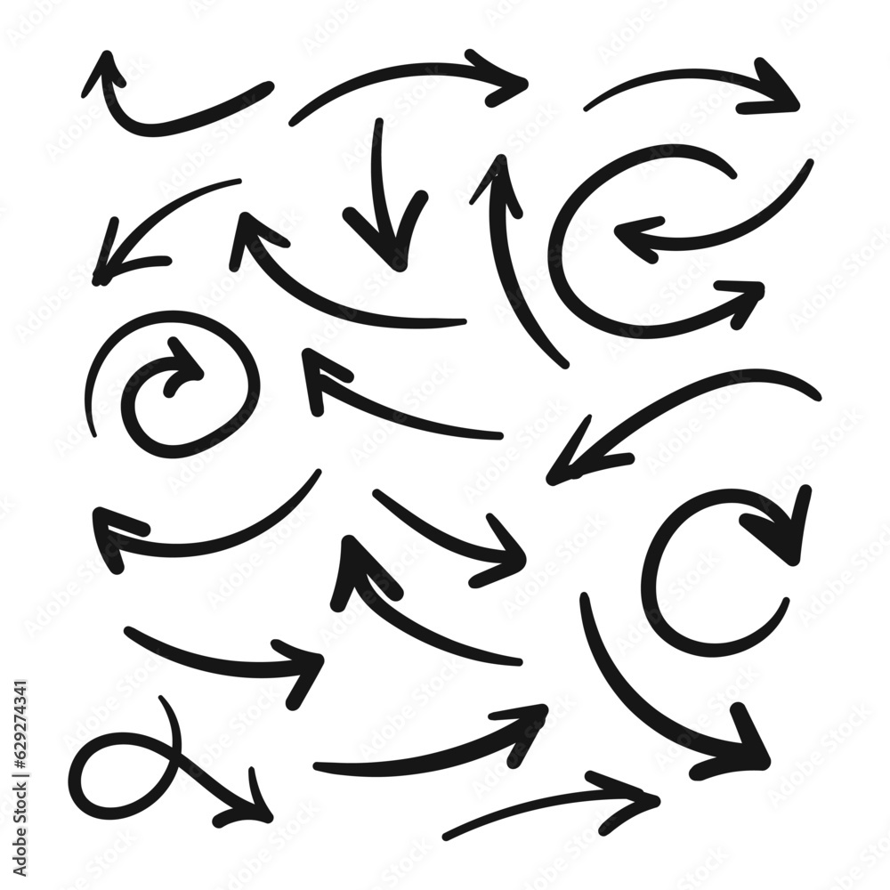 Aufkleber Hand drawn arrows collection Set simple flat arrows isolated on white background. Arrow mark icons and arrow paint. Stock vector. EPS10.