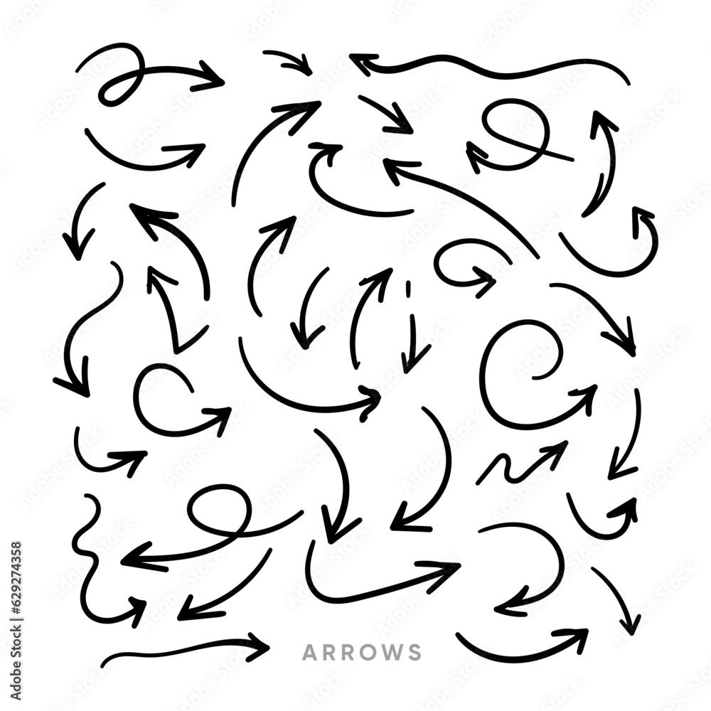 Aufkleber Hand drawn arrows collection Set simple flat arrows isolated on white background. Arrow mark icons and arrow paint. Stock vector. EPS10.